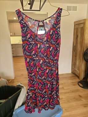 Charlotte Russe Navy Dress with Pink & Orange Floral/feather Print